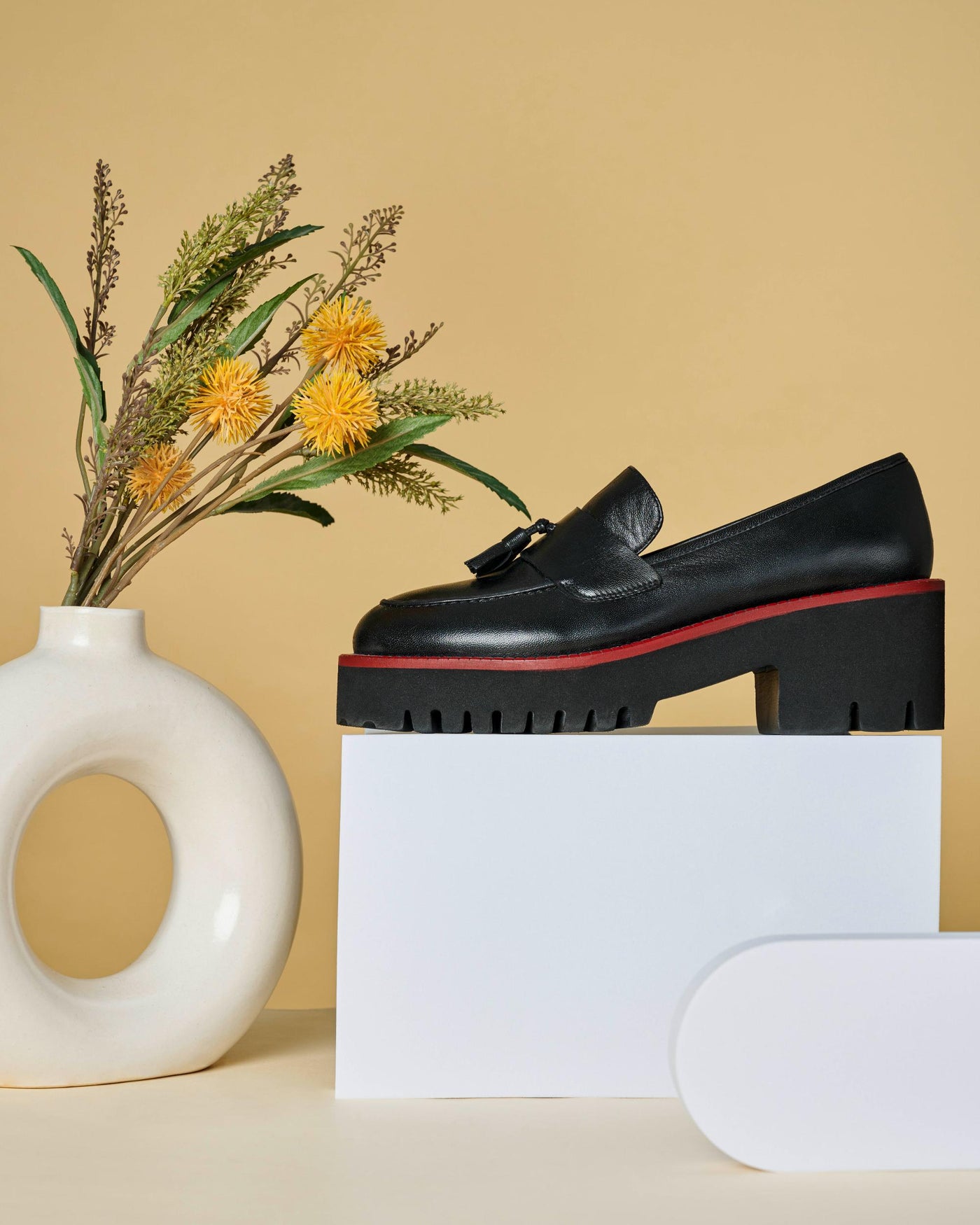 Rogue Black Leather Platform Loafers