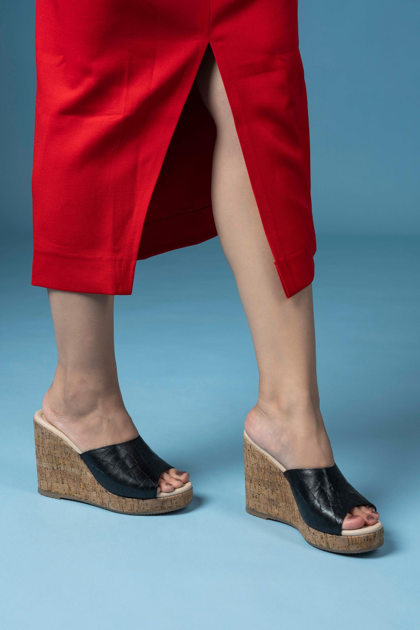 Sage Black Leather Wedges