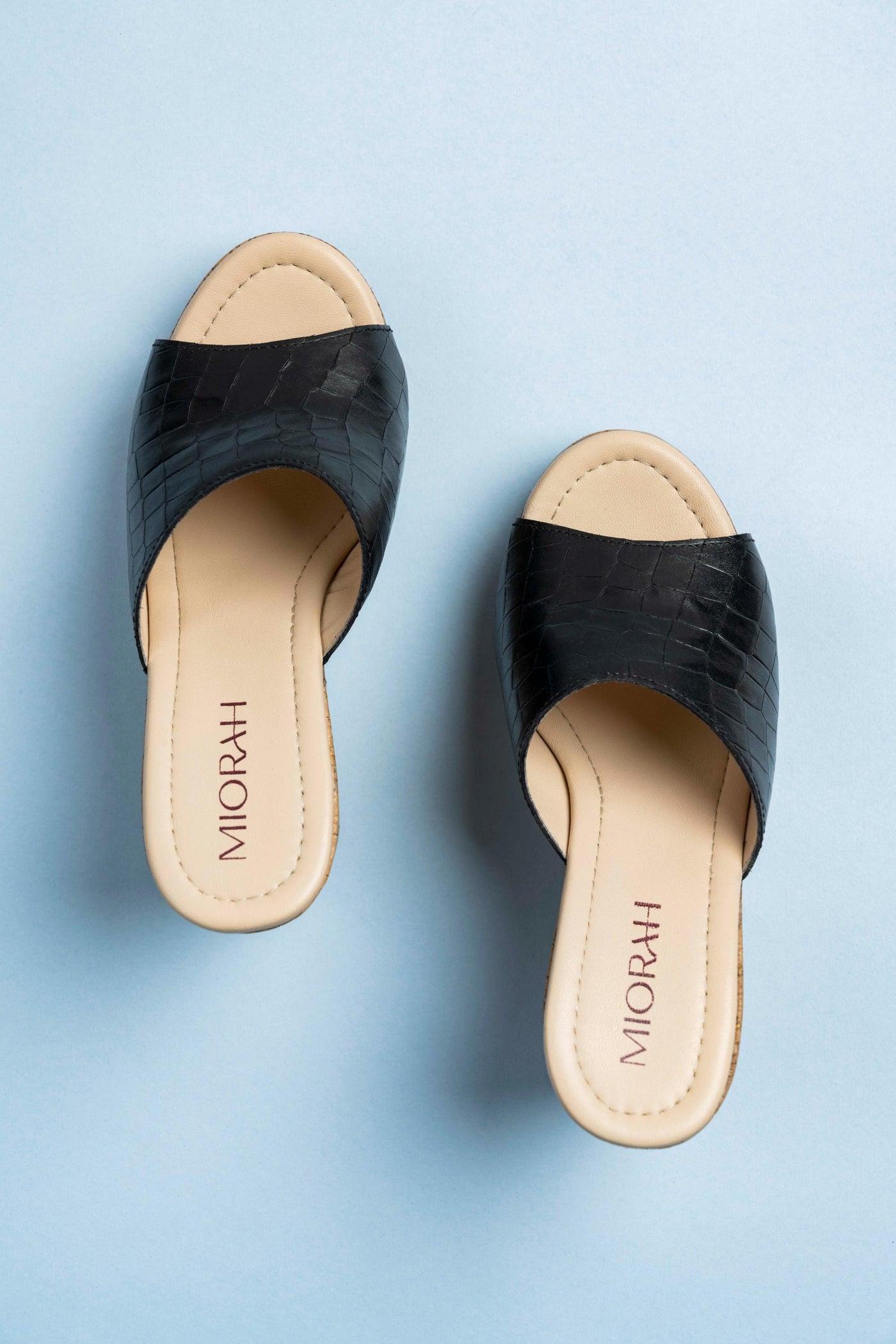 Sage Black Leather Wedges