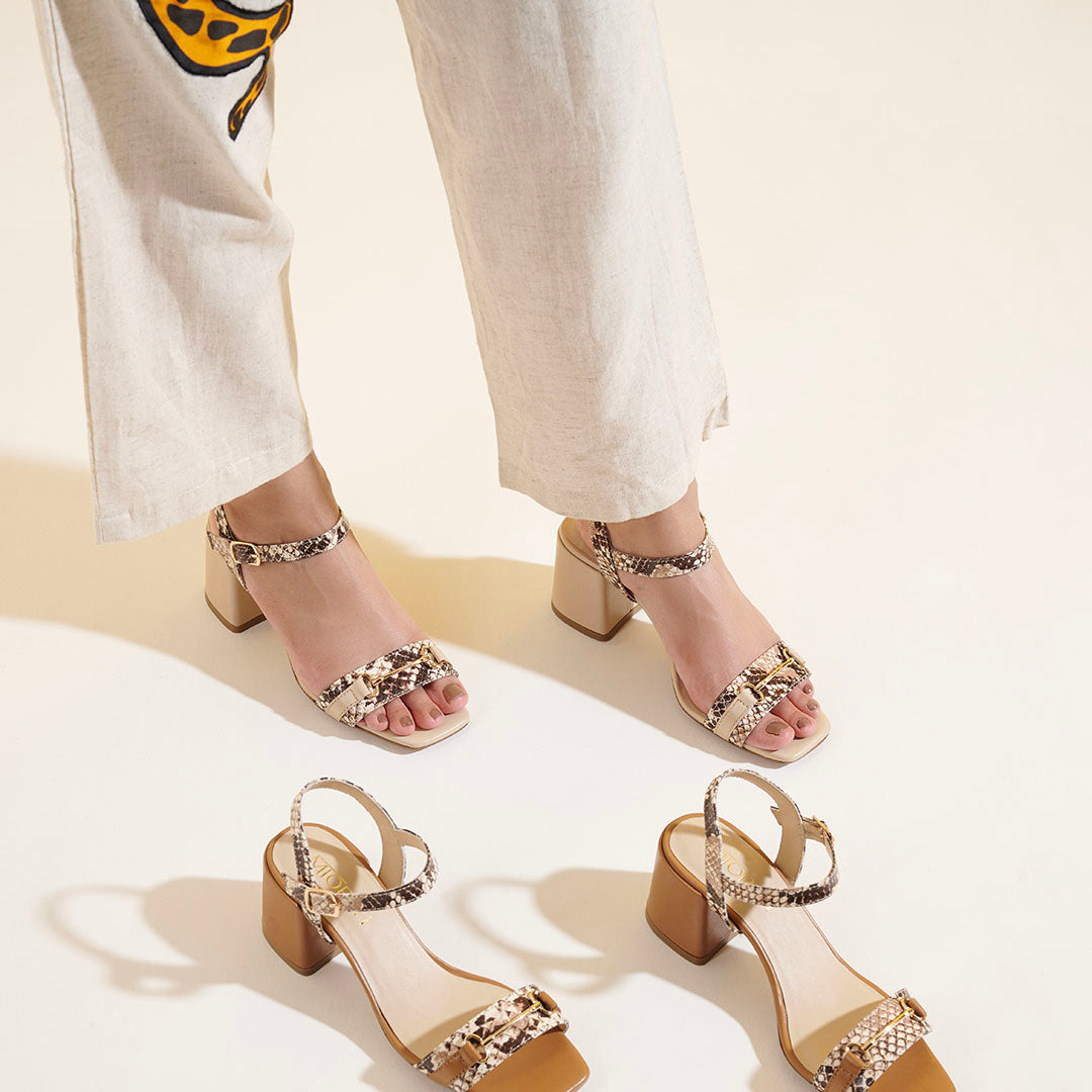 Bella Leather Snake Print Heels