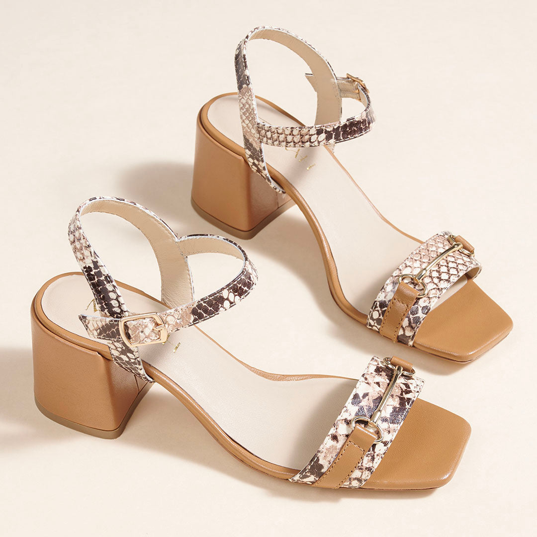 Bella Leather Snake Print Heels