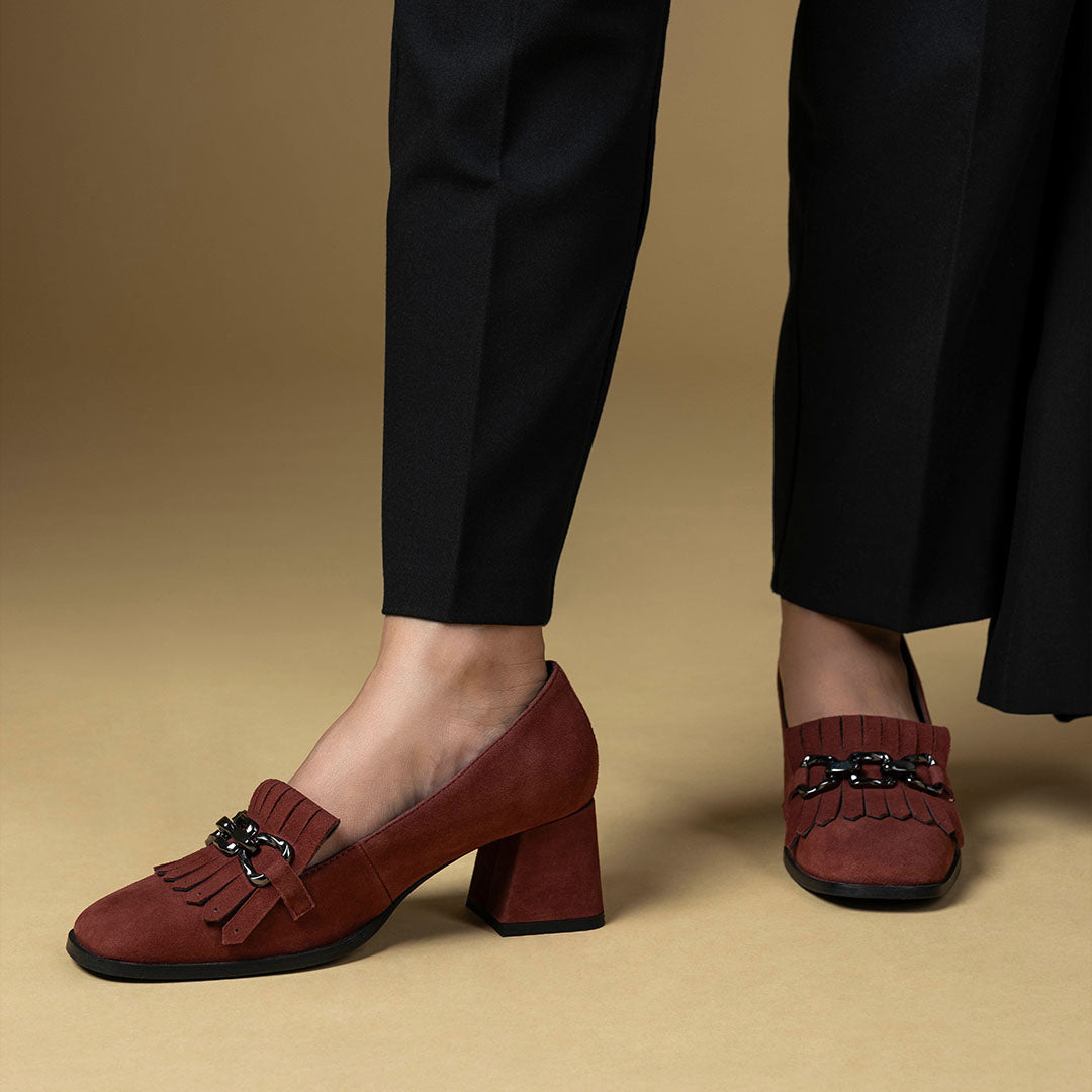 Luxe Suede Leather Block Heels