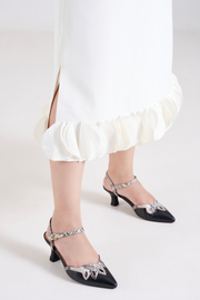Elysia Snake Print Leather Ankle Strap Heels