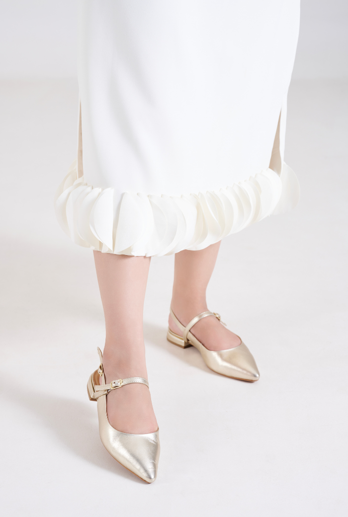 Women Embellished Leather Sling Back flat heel