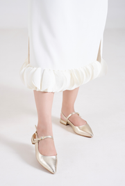 Women Embellished Leather Sling Back flat heel