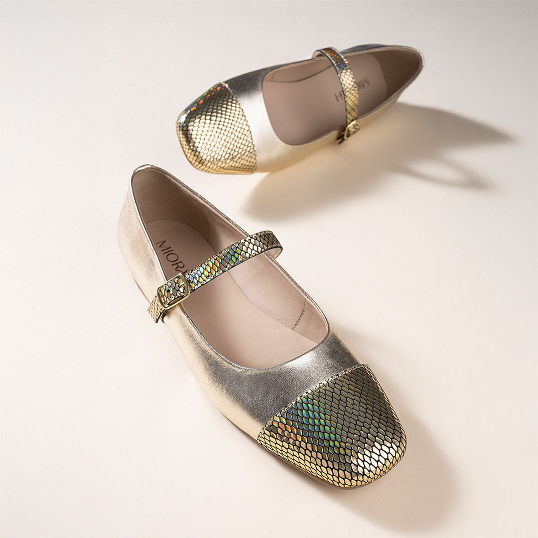 Charm Metallic Leather Stud Ballerines