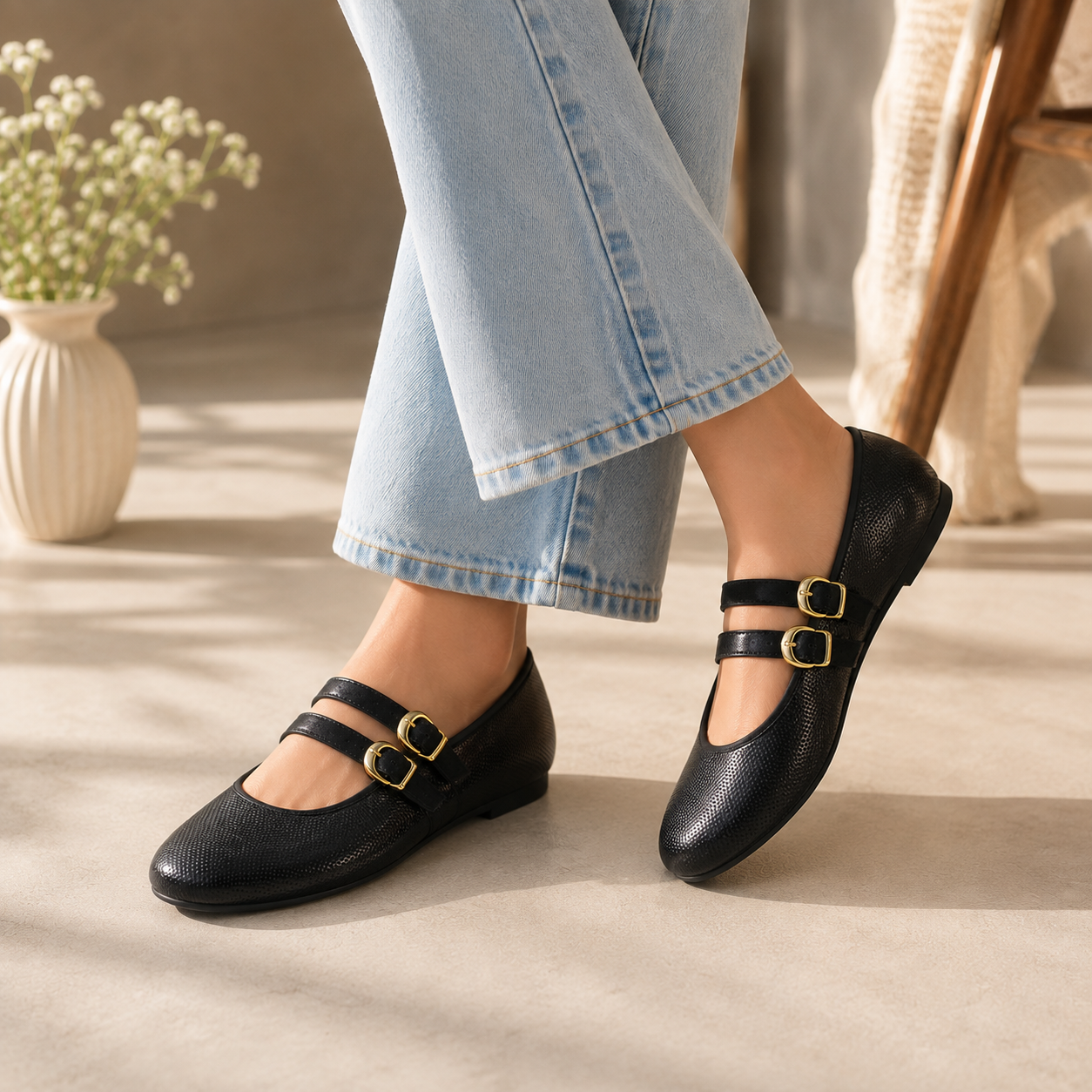 Callie Leather Strapy Ballerina