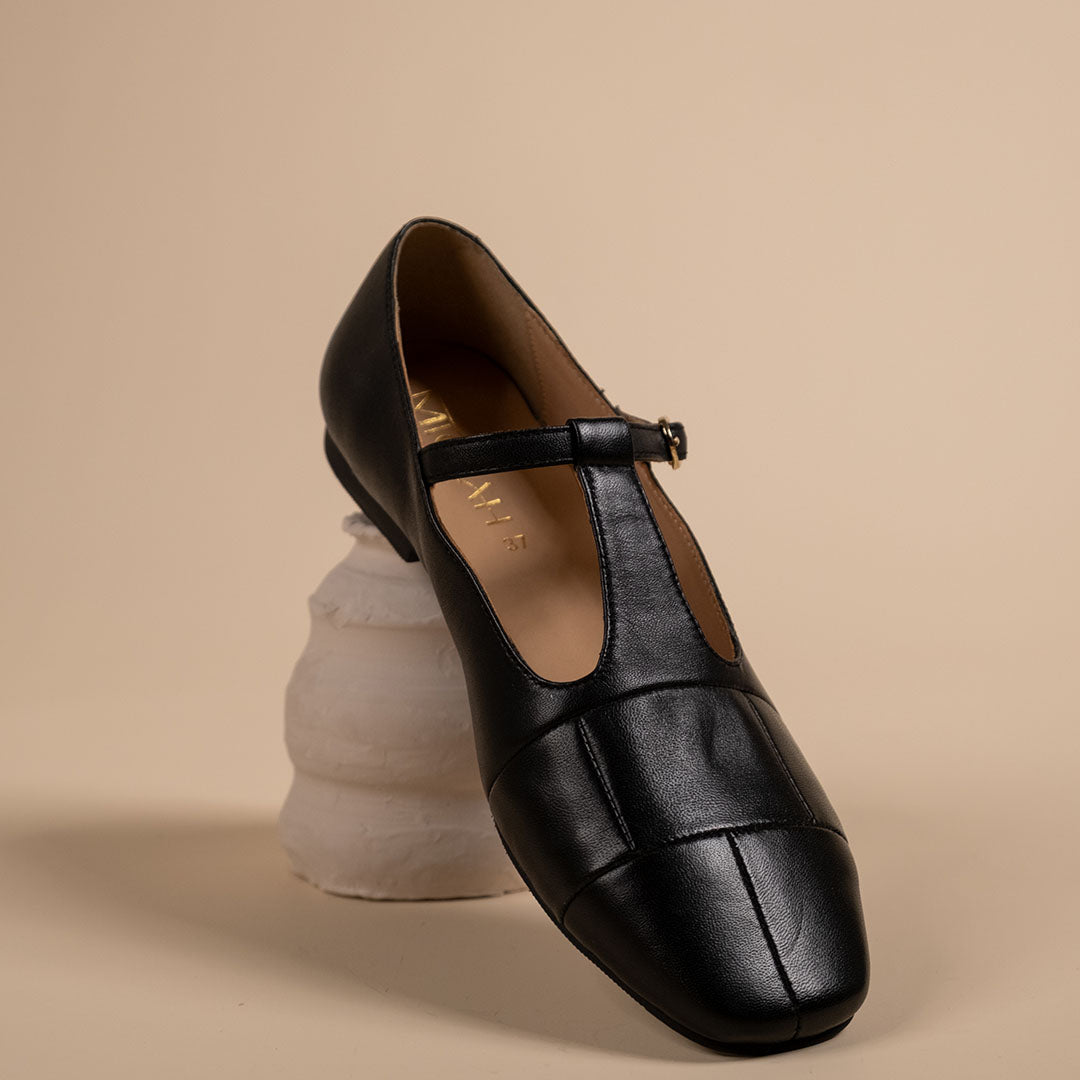 Zenith Black Leather Strappy Ballerinas