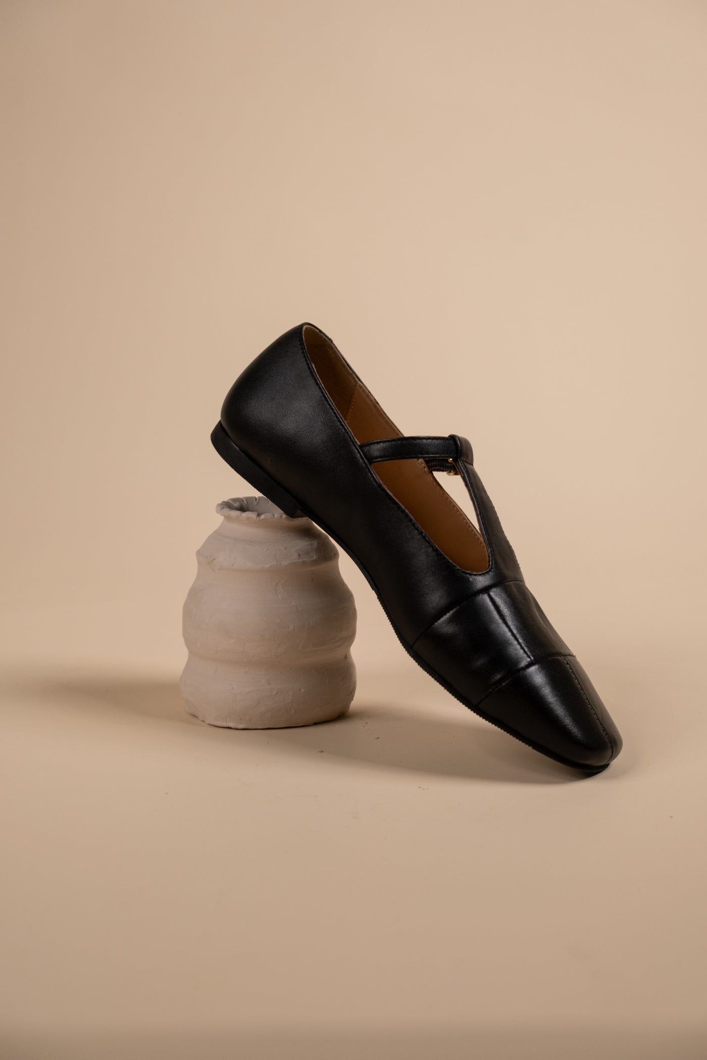 Zenith Black Leather Strappy Ballerinas