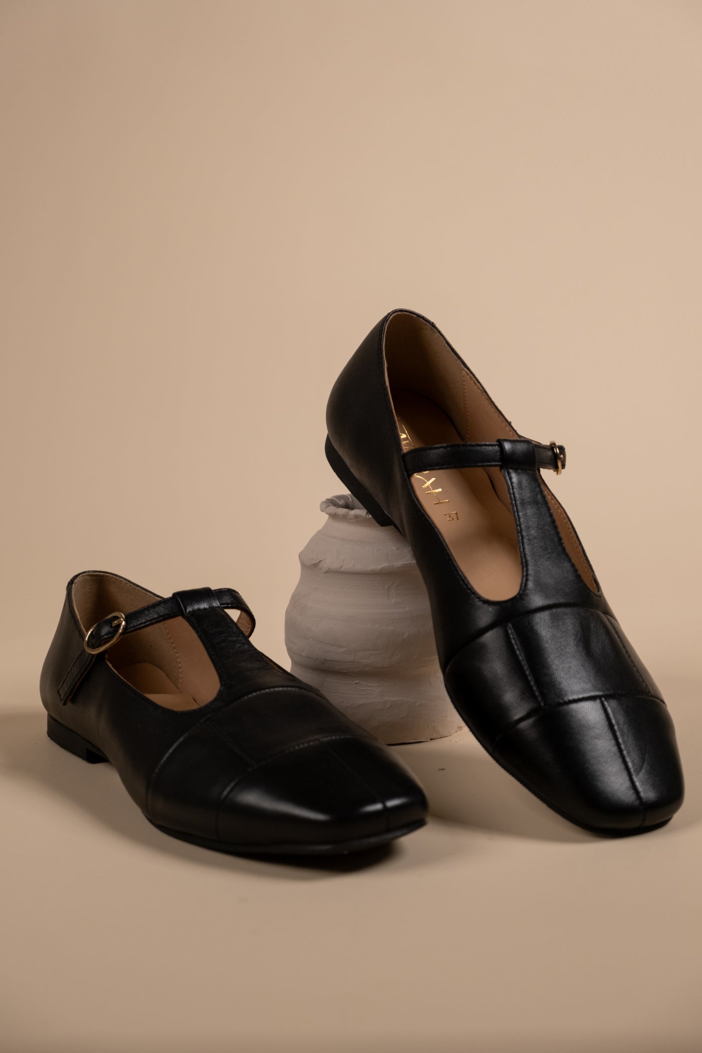 Zenith Black Leather Strappy Ballerinas