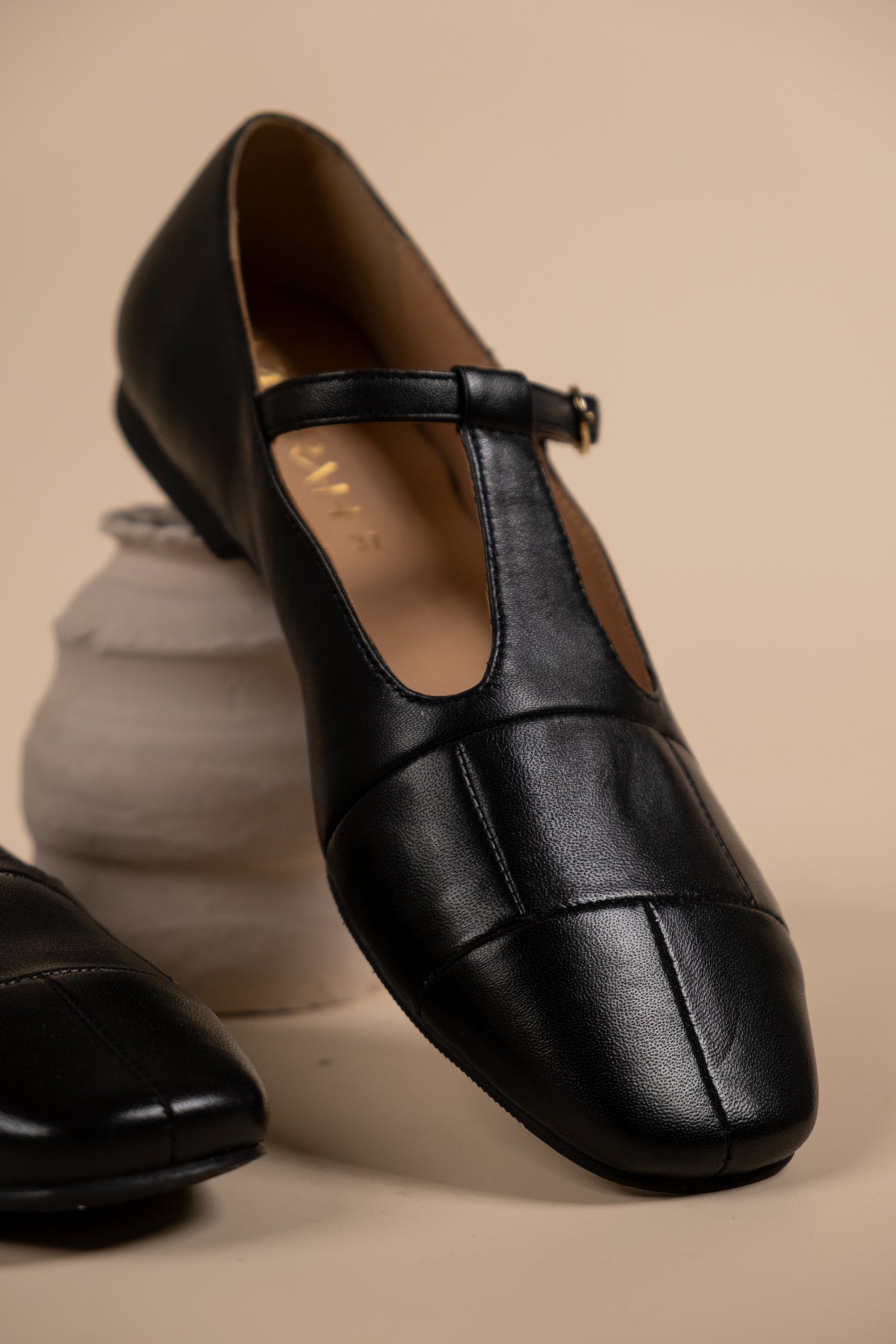 Zenith Black Leather Strappy Ballerinas