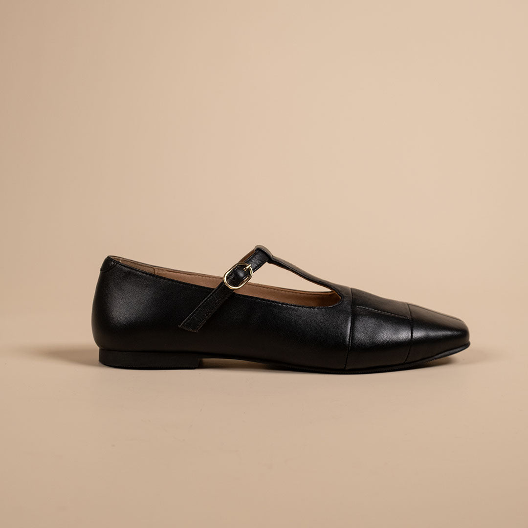 Zenith Black Leather Strappy Ballerinas