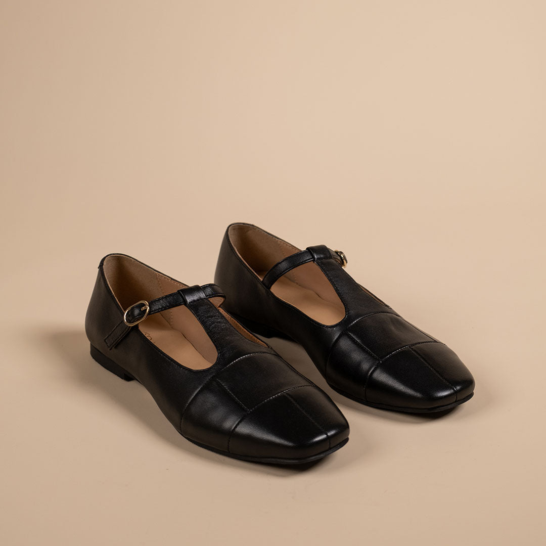 Zenith Black Leather Strappy Ballerinas