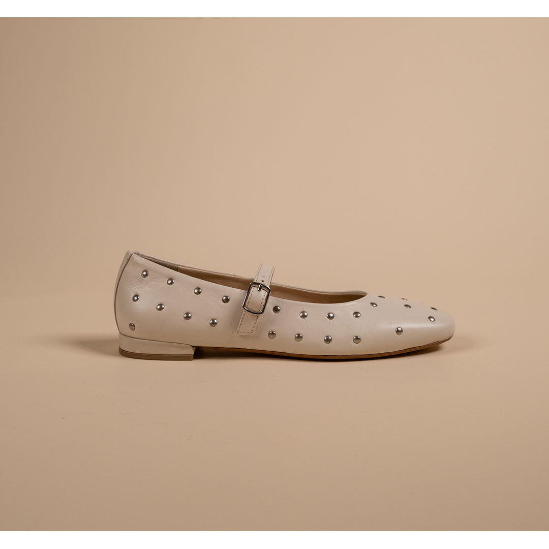 Diva White Leather Stud Ballerinas