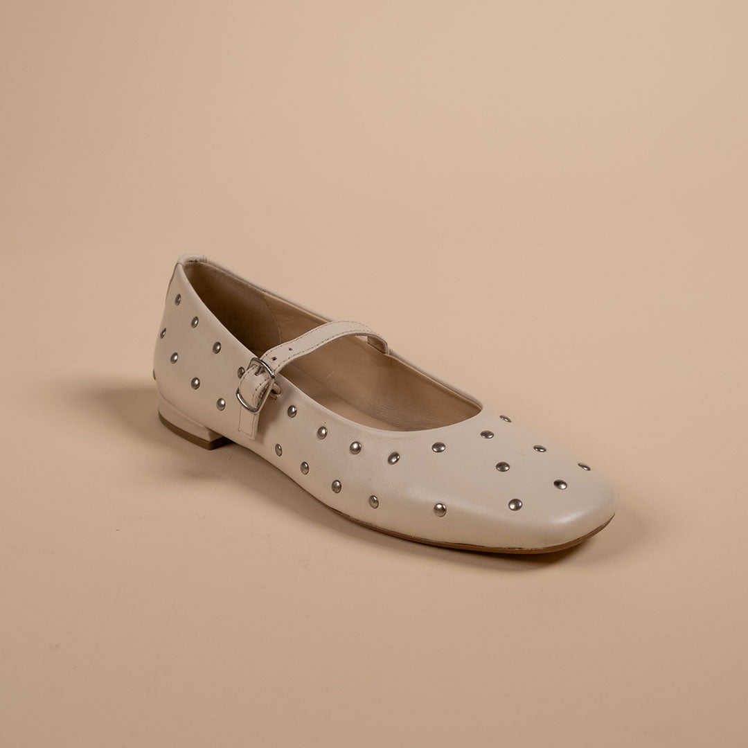 Diva White Leather Stud Ballerinas