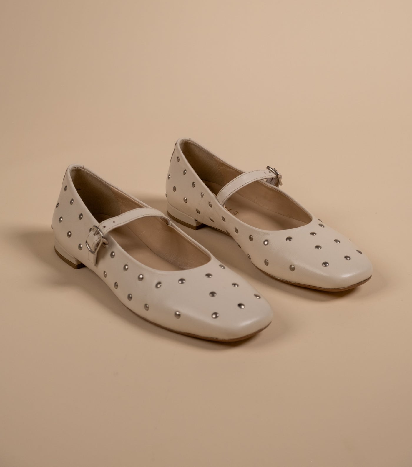 Diva White Leather Stud Ballerinas