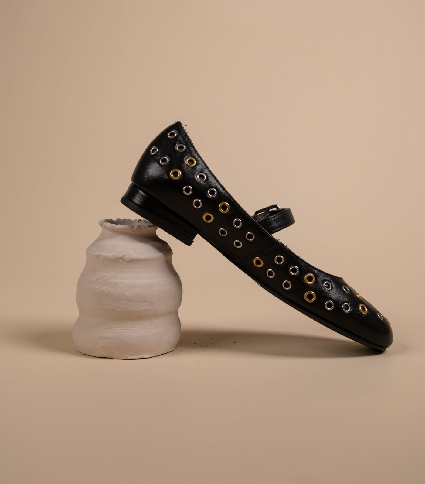 Zeva Black Leather Stud Ballerinas