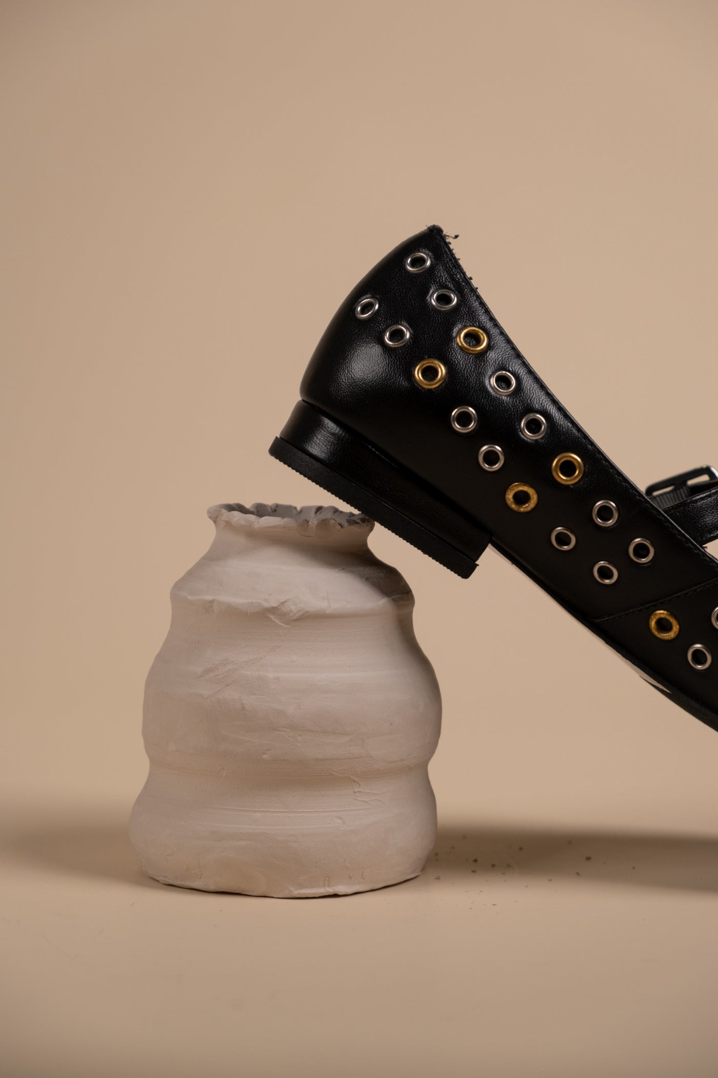 Zeva Black Leather Stud Ballerinas