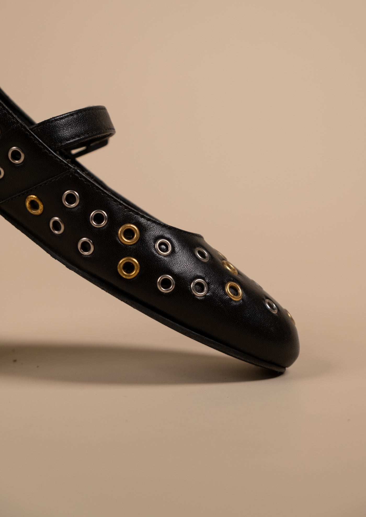 Zeva Black Leather Stud Ballerinas