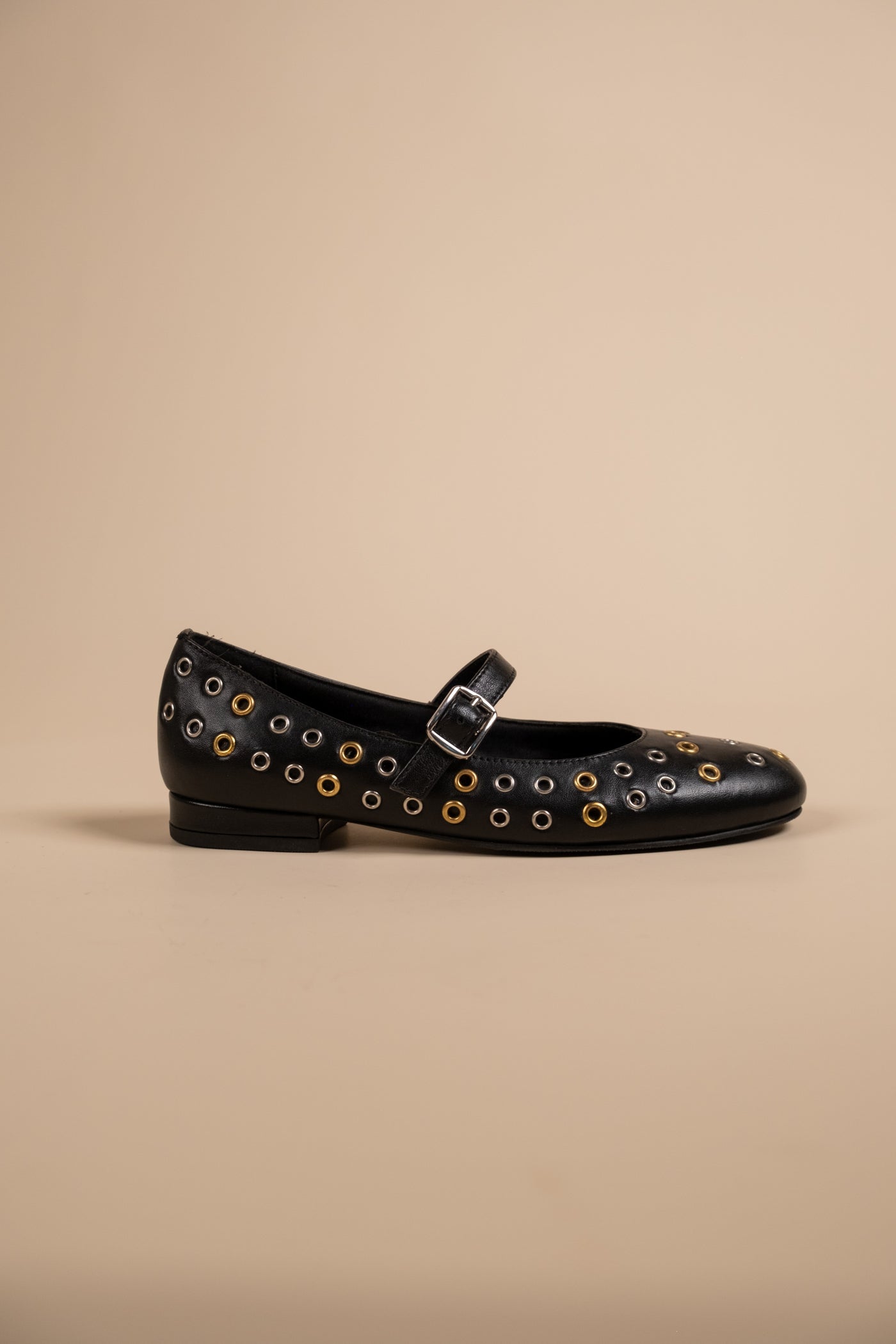 Zeva Black Leather Stud Ballerinas
