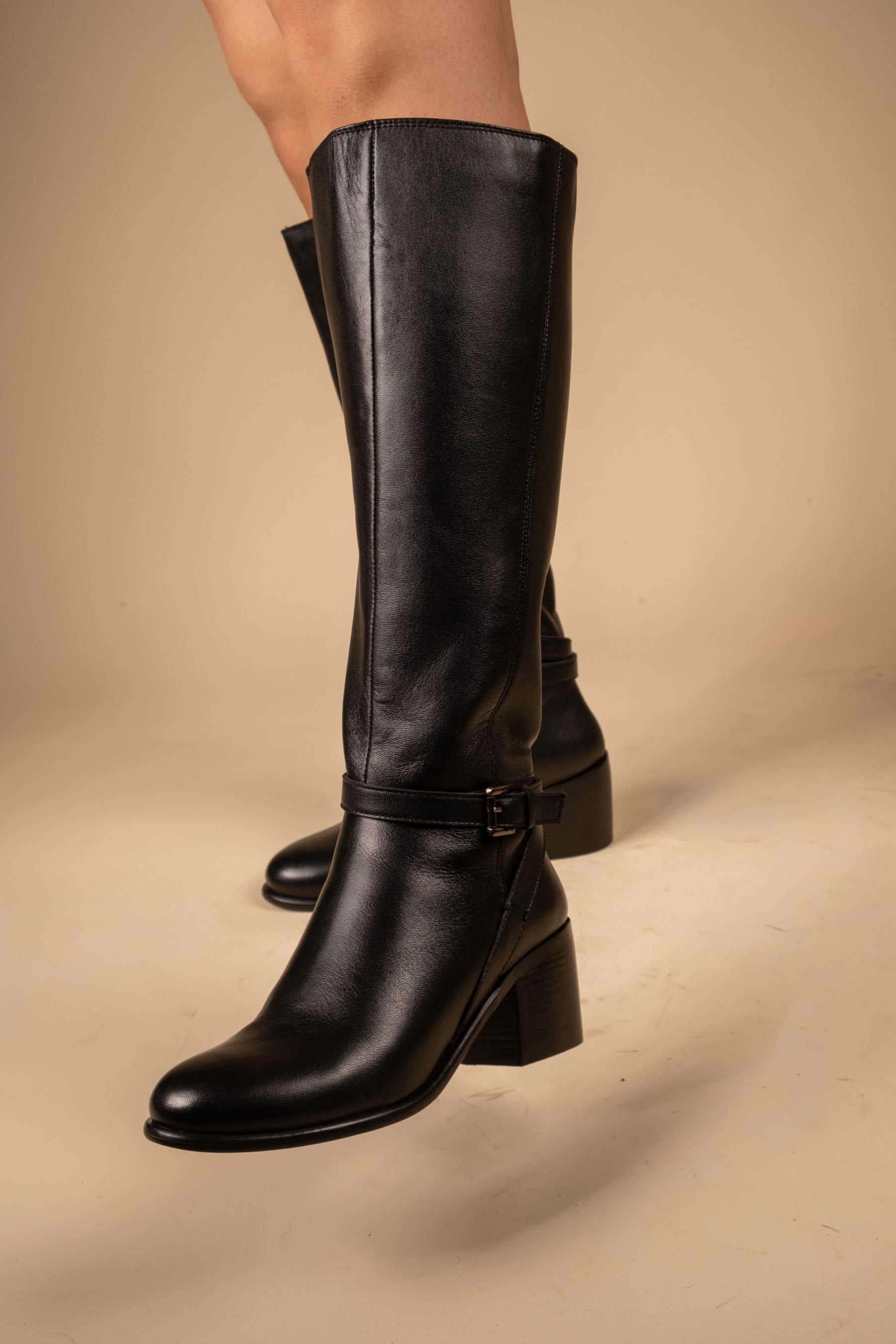 Noir Leather Knee High Boots