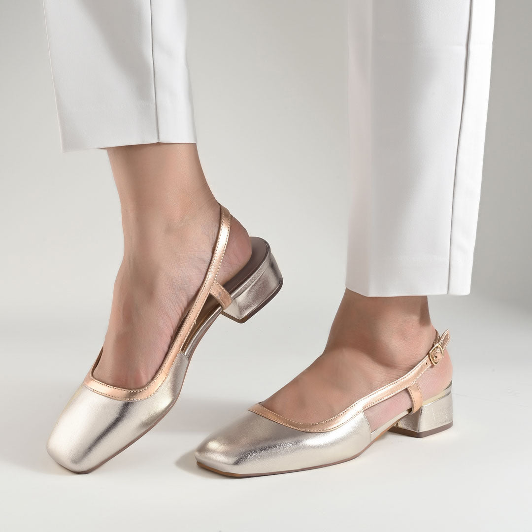 Vogue Golden Metallic Leather Block Heels