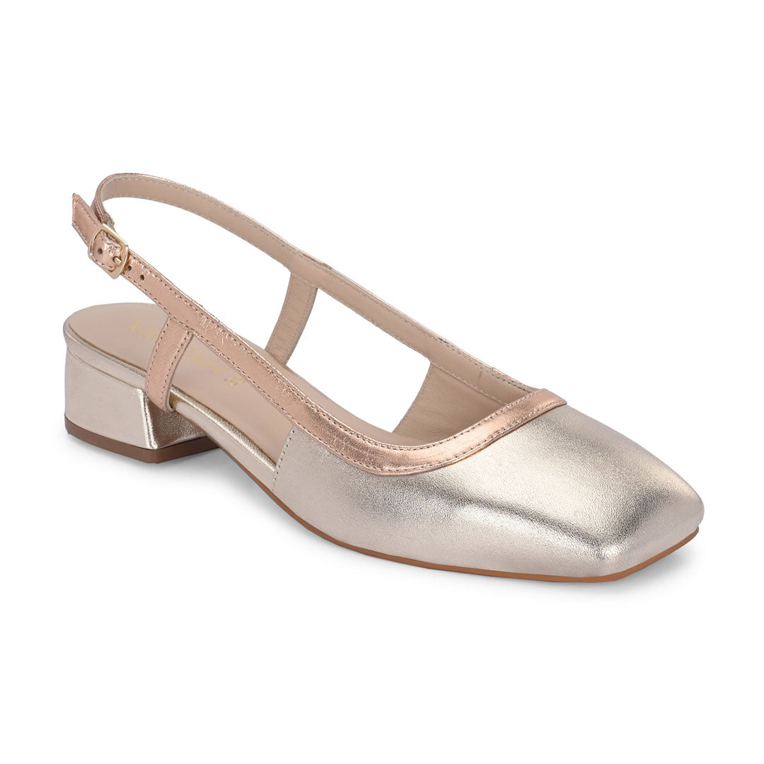 Vogue Golden Metallic Leather Block Heels