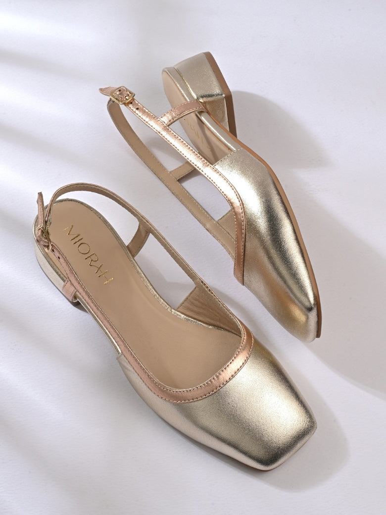 Vogue Golden Metallic Leather Block Heels