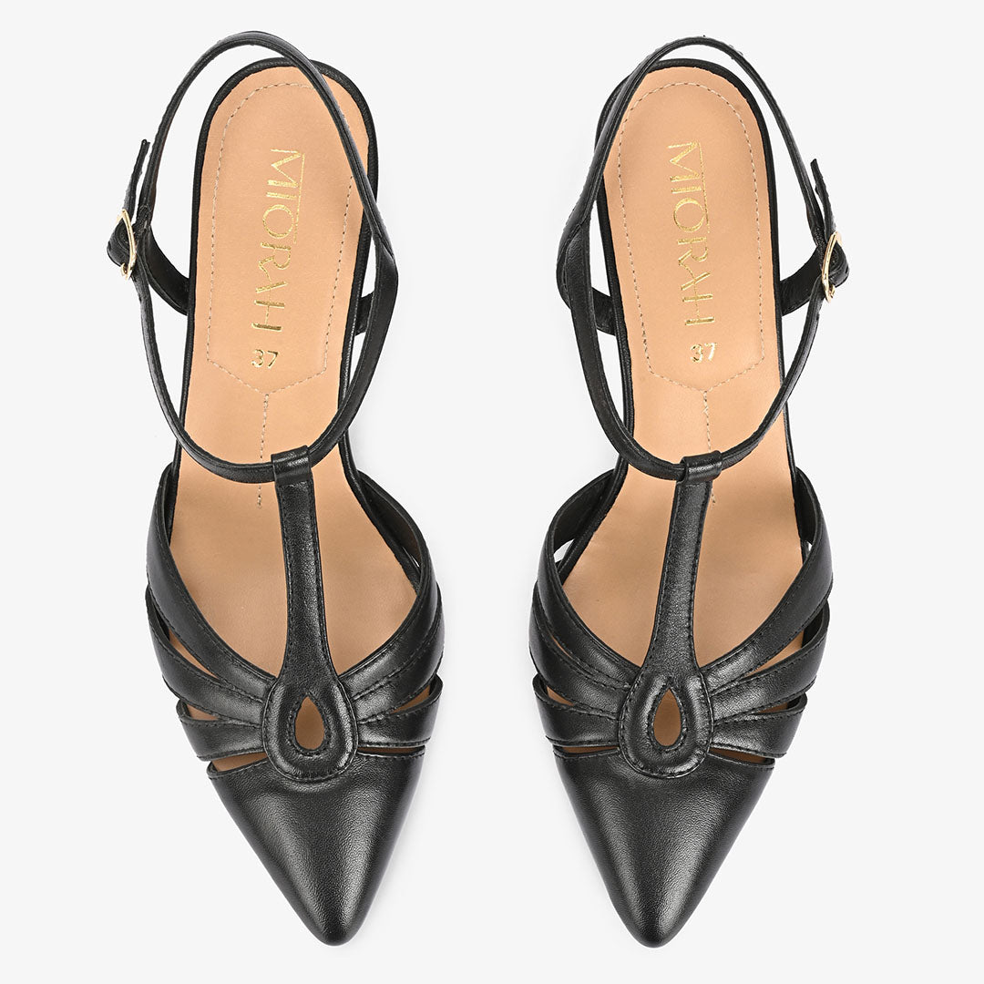 Amara Leather Ankle Strap Kitten Heels