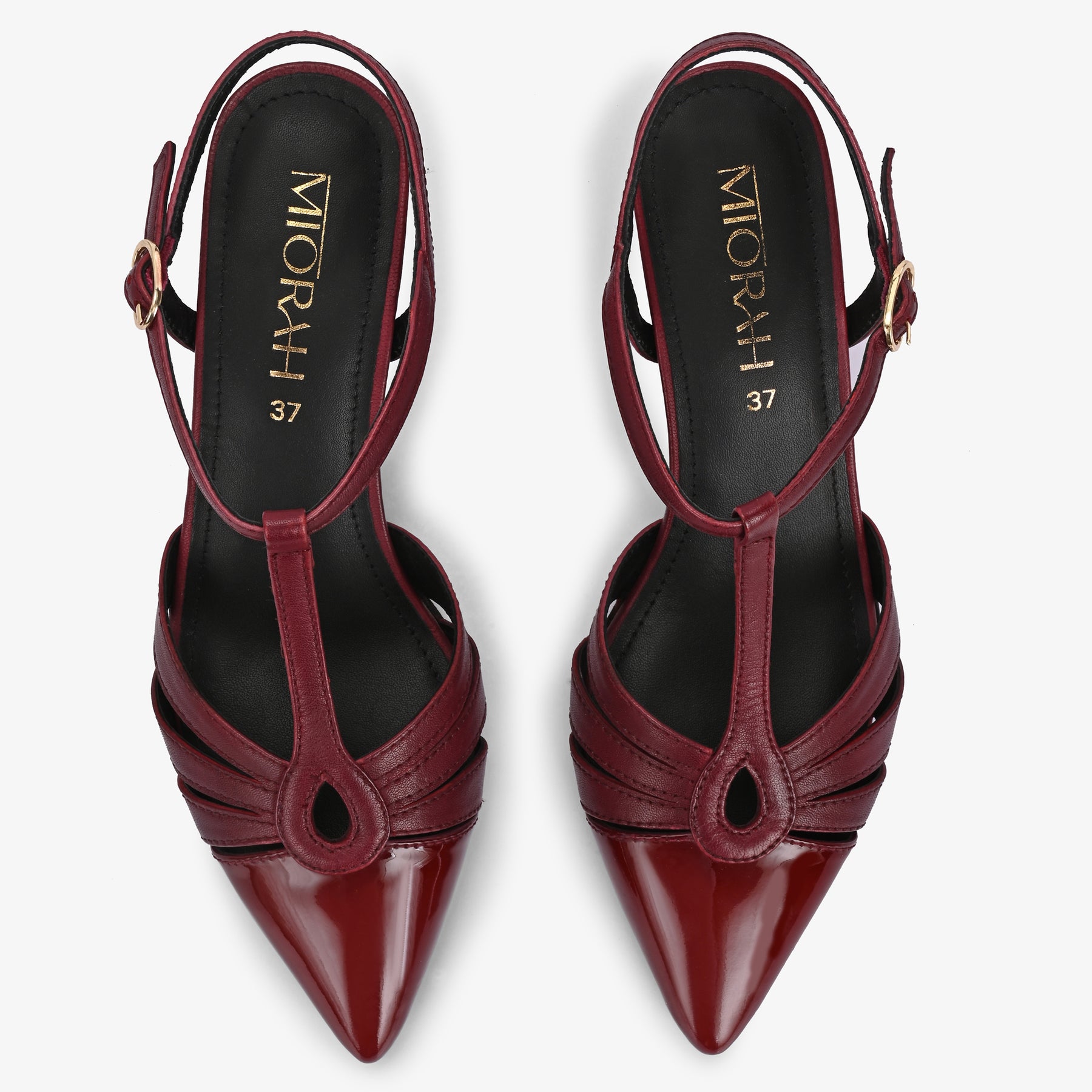 Amara Leather Ankle Strap Kitten Heels