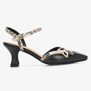 Elysia Snake Print Leather Ankle Strap Heels