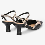 Elysia Snake Print Leather Ankle Strap Heels