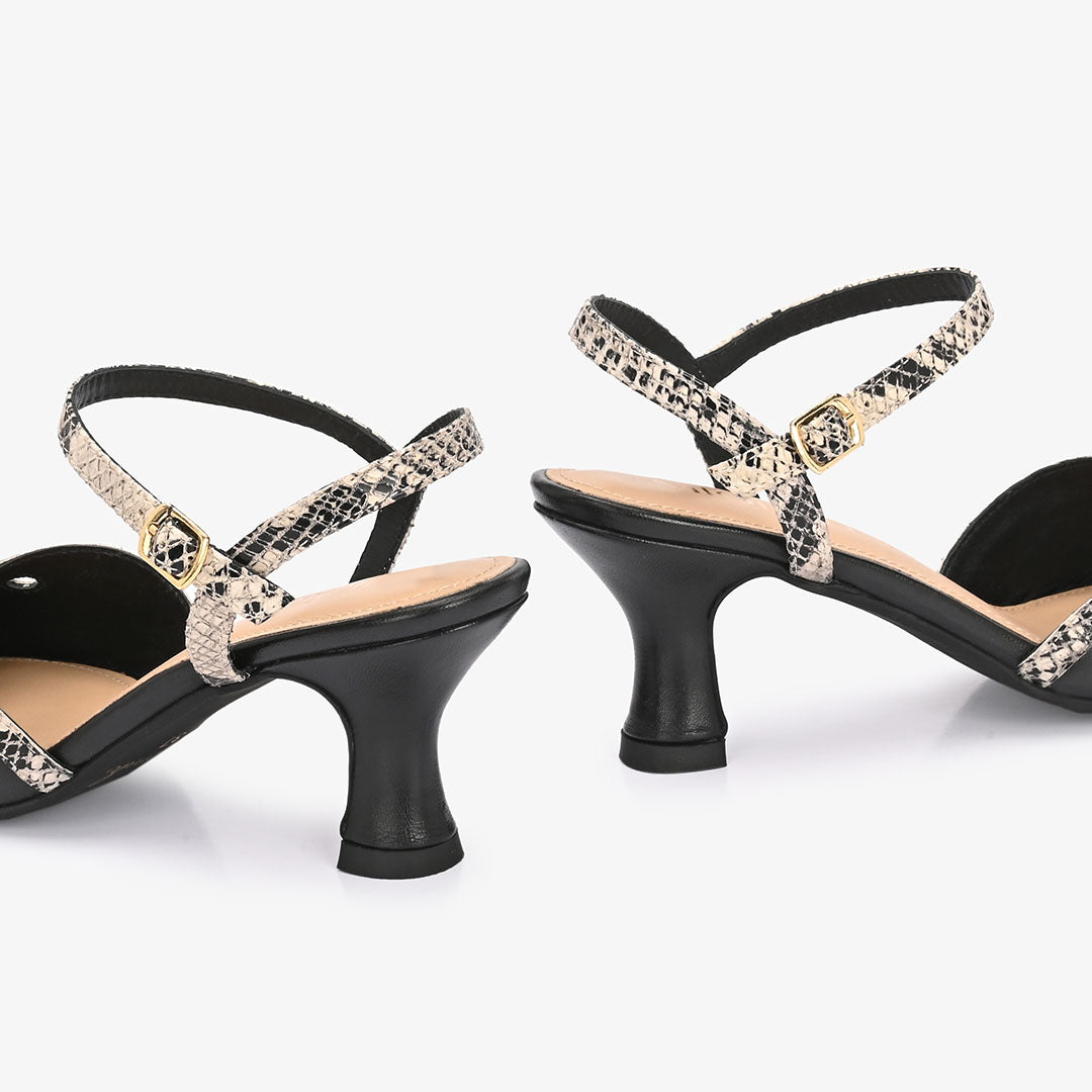 Elysia Snake Print Leather Ankle Strap Heels