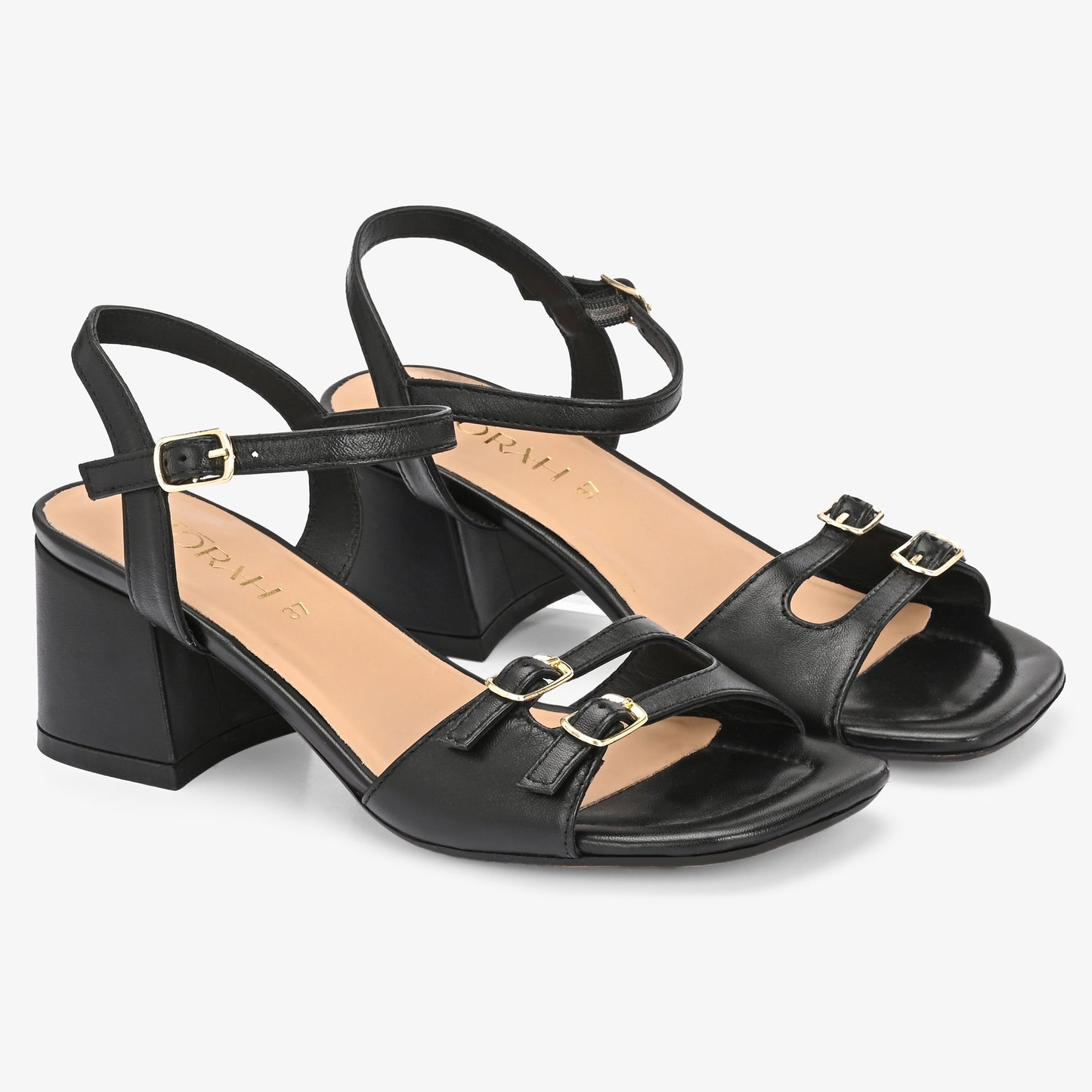Roselle Leather Strappy Block Heels
