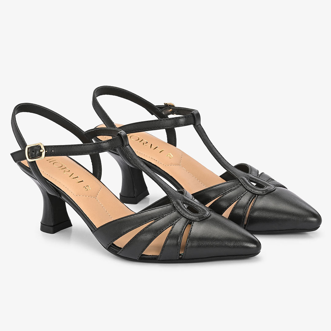 Amara Leather Ankle Strap Kitten Heels