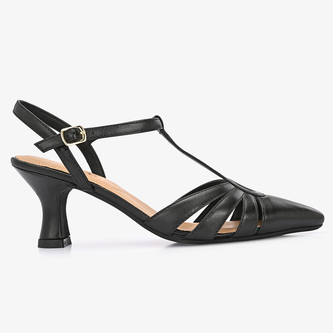 Amara Leather Ankle Strap Kitten Heels