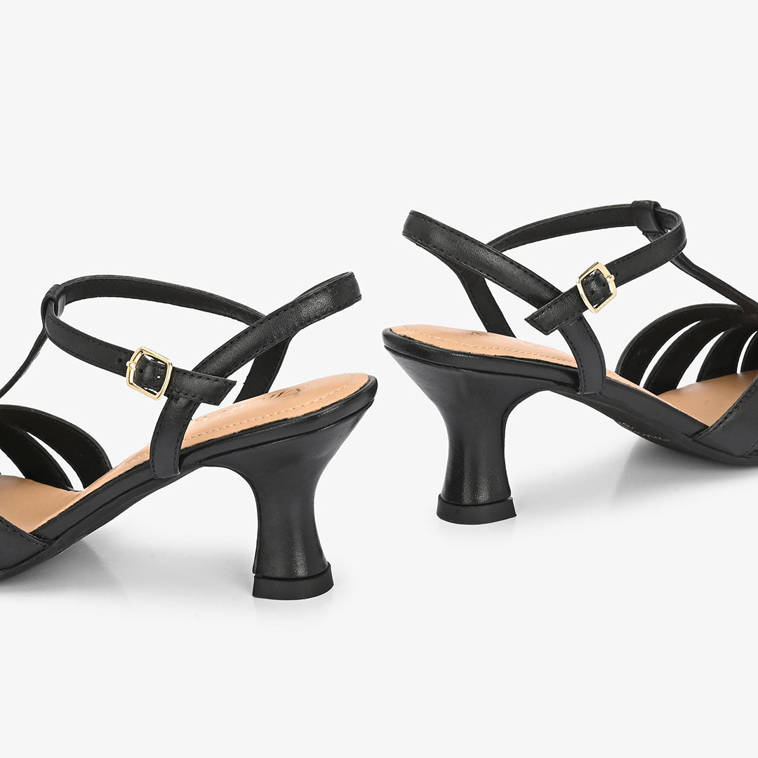 Amara Leather Ankle Strap Kitten Heels