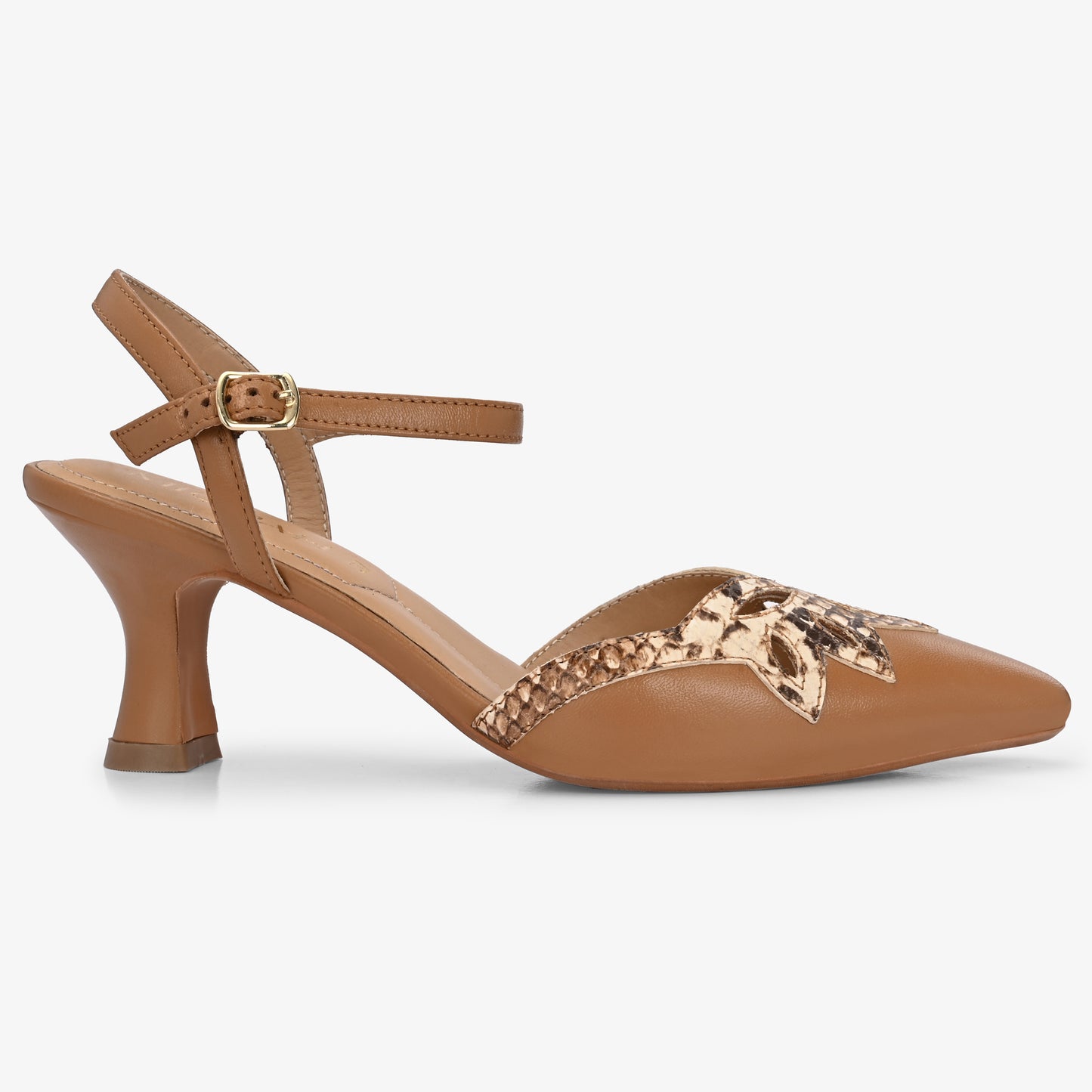 Elysia Snake Print Leather Ankle Strap Heels