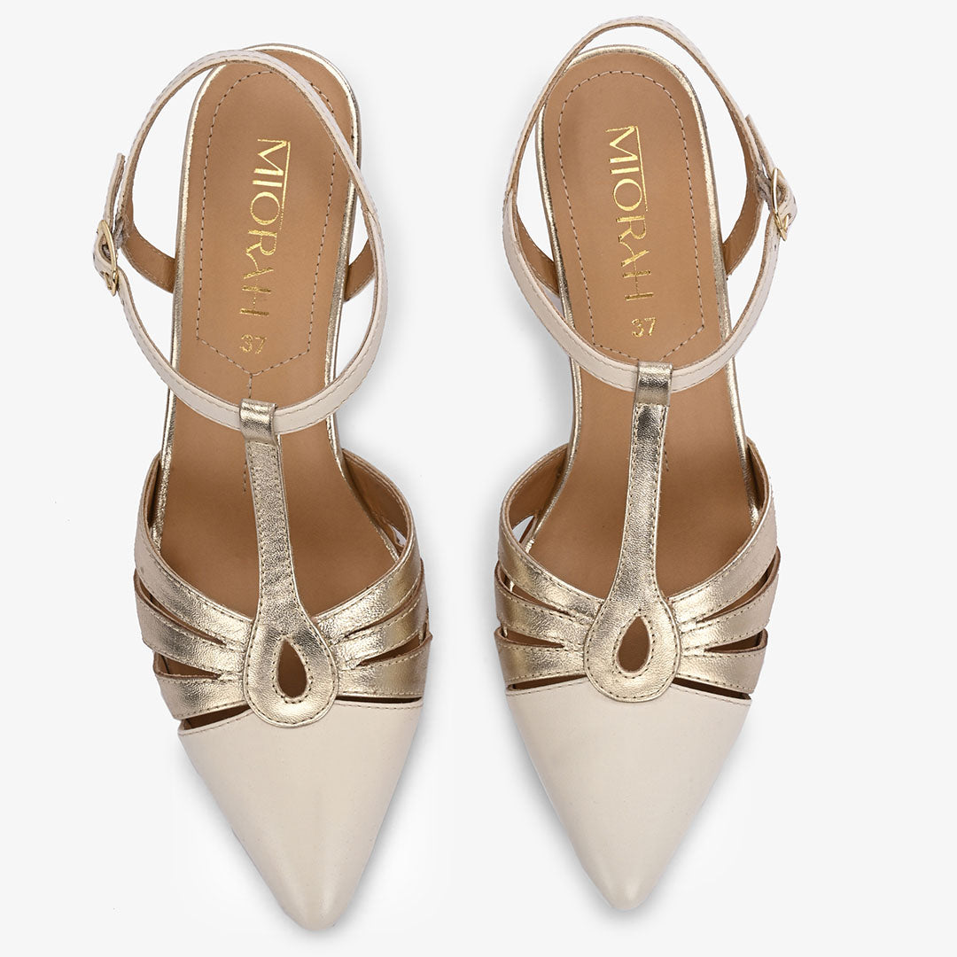 Amara Leather Ankle Strap Kitten Heels
