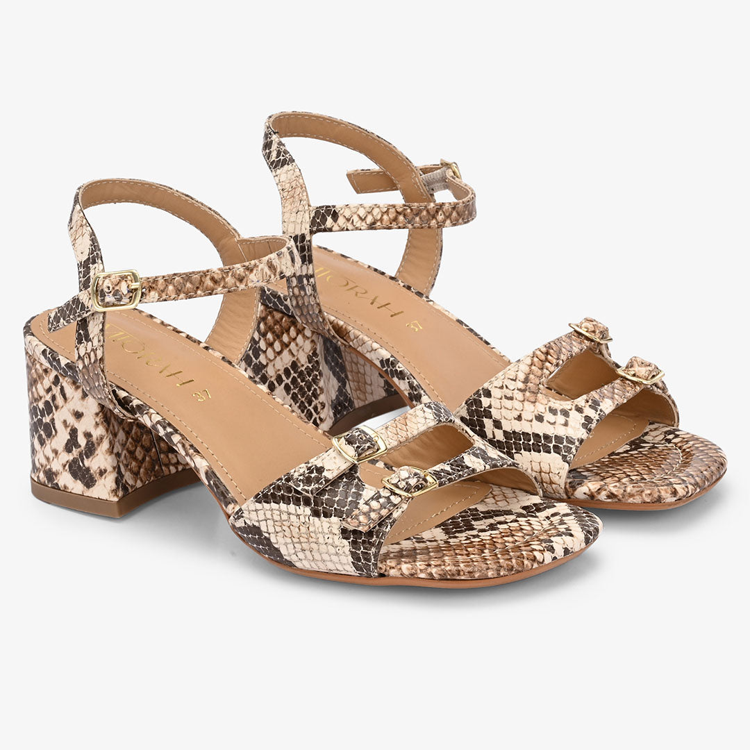 Roselle Leather Strappy Block Heels