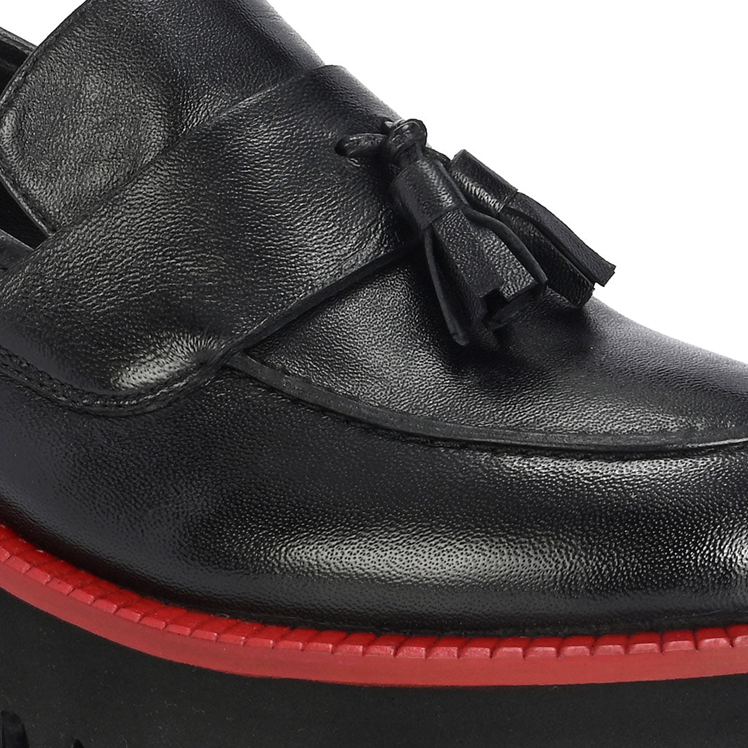Rogue Black Leather Platform Loafers