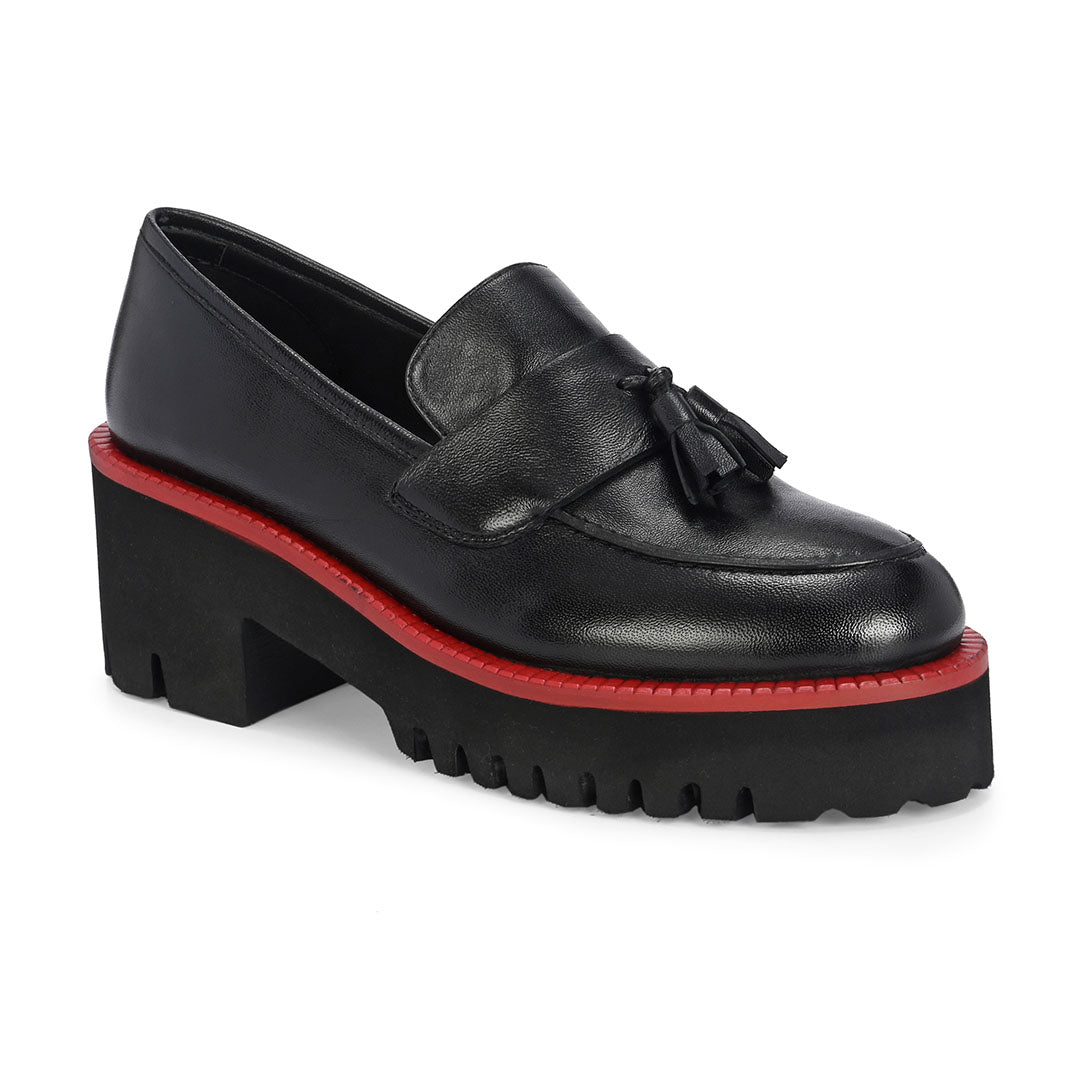 Rogue Black Leather Platform Loafers