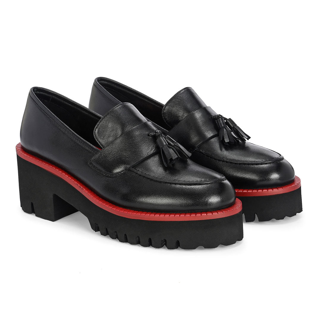 Rogue Black Leather Platform Loafers