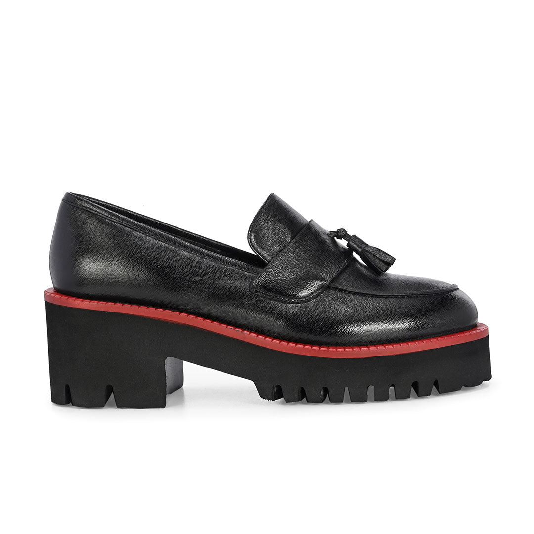 Rogue Black Leather Platform Loafers