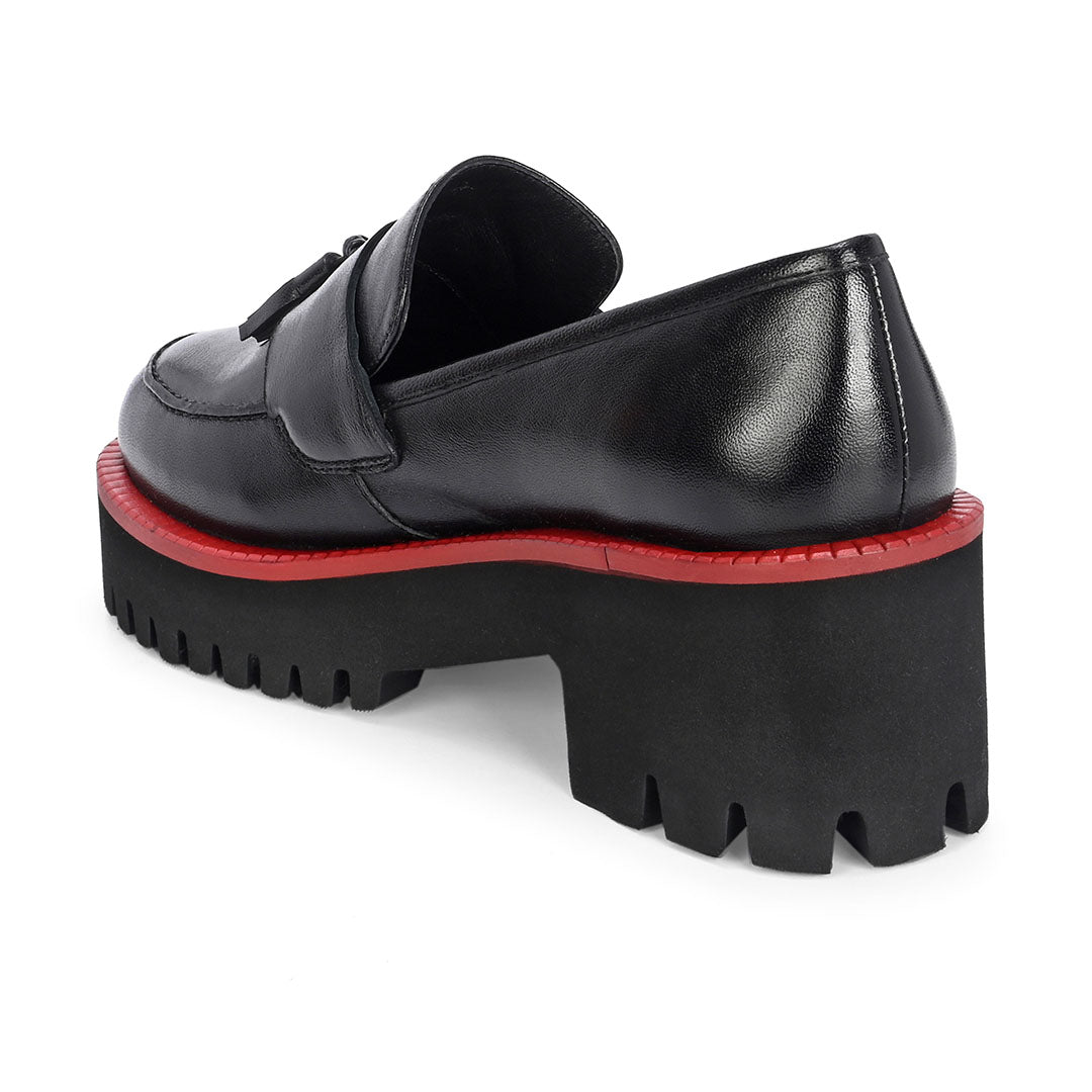 Rogue Black Leather Platform Loafers
