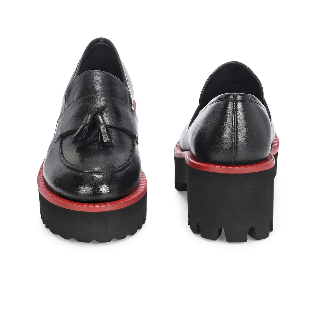 Rogue Black Leather Platform Loafers