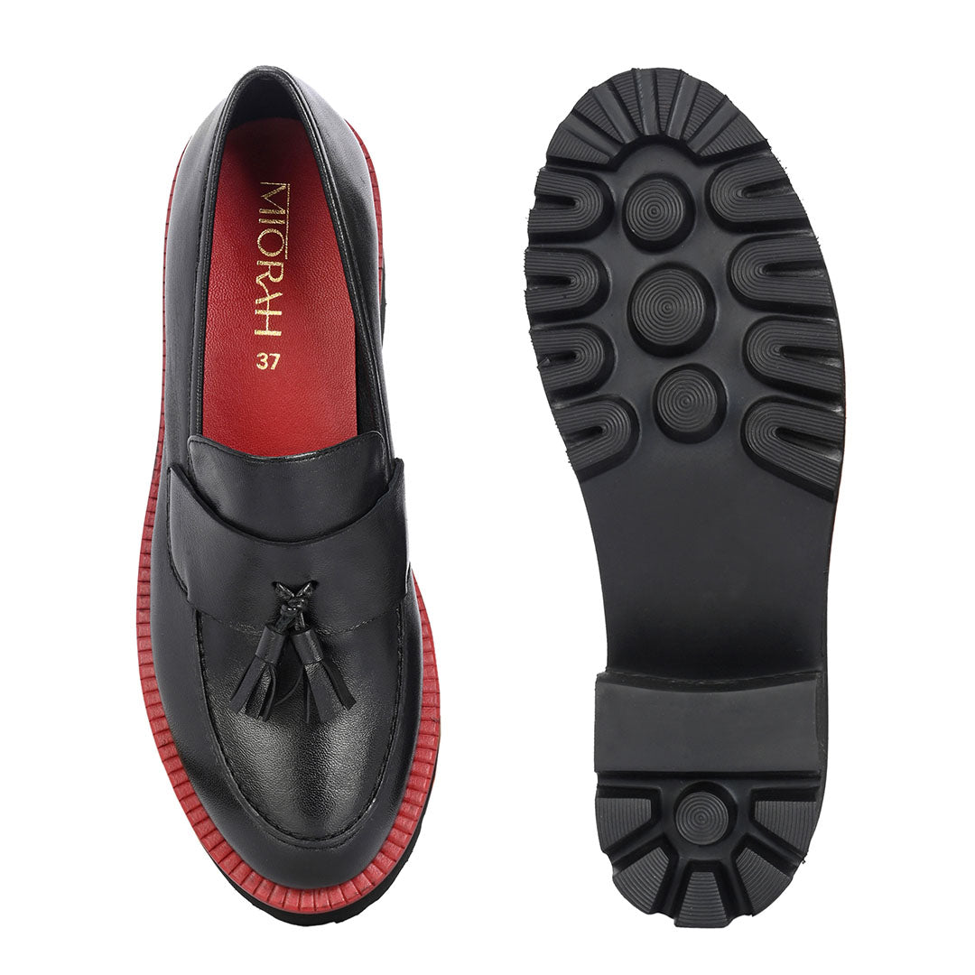 Rogue Black Leather Platform Loafers