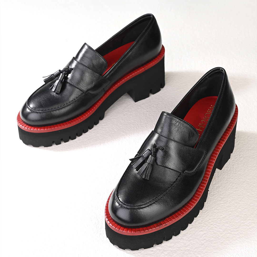 Rogue Black Leather Platform Loafers