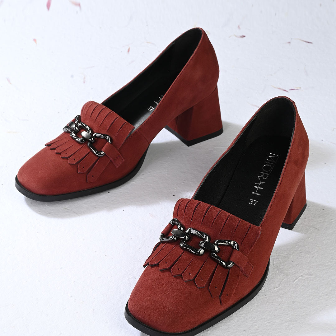 Luxe Suede Leather Block Heels