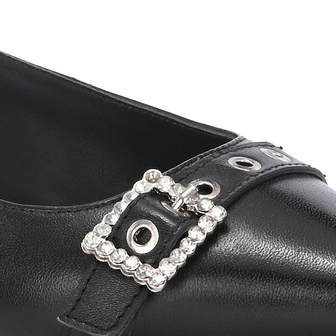 Dazzle Leather Stud Buckle Heels